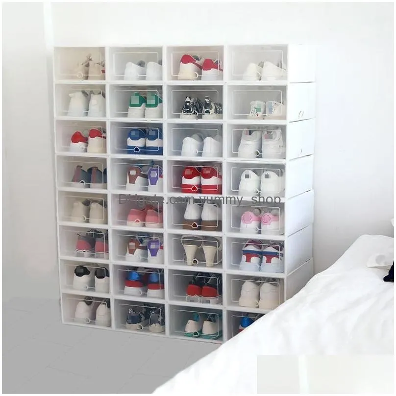 transparent shoe box multicolor foldable storage plastic clear home organizer stackable display superimposed combination shoes containers cabinet boxes