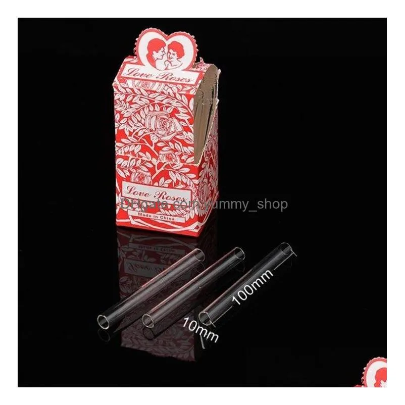 love rose glass tube with plastic flower inside 36pcs in one box glass smoke pipe tobacco pipe smoke accessory