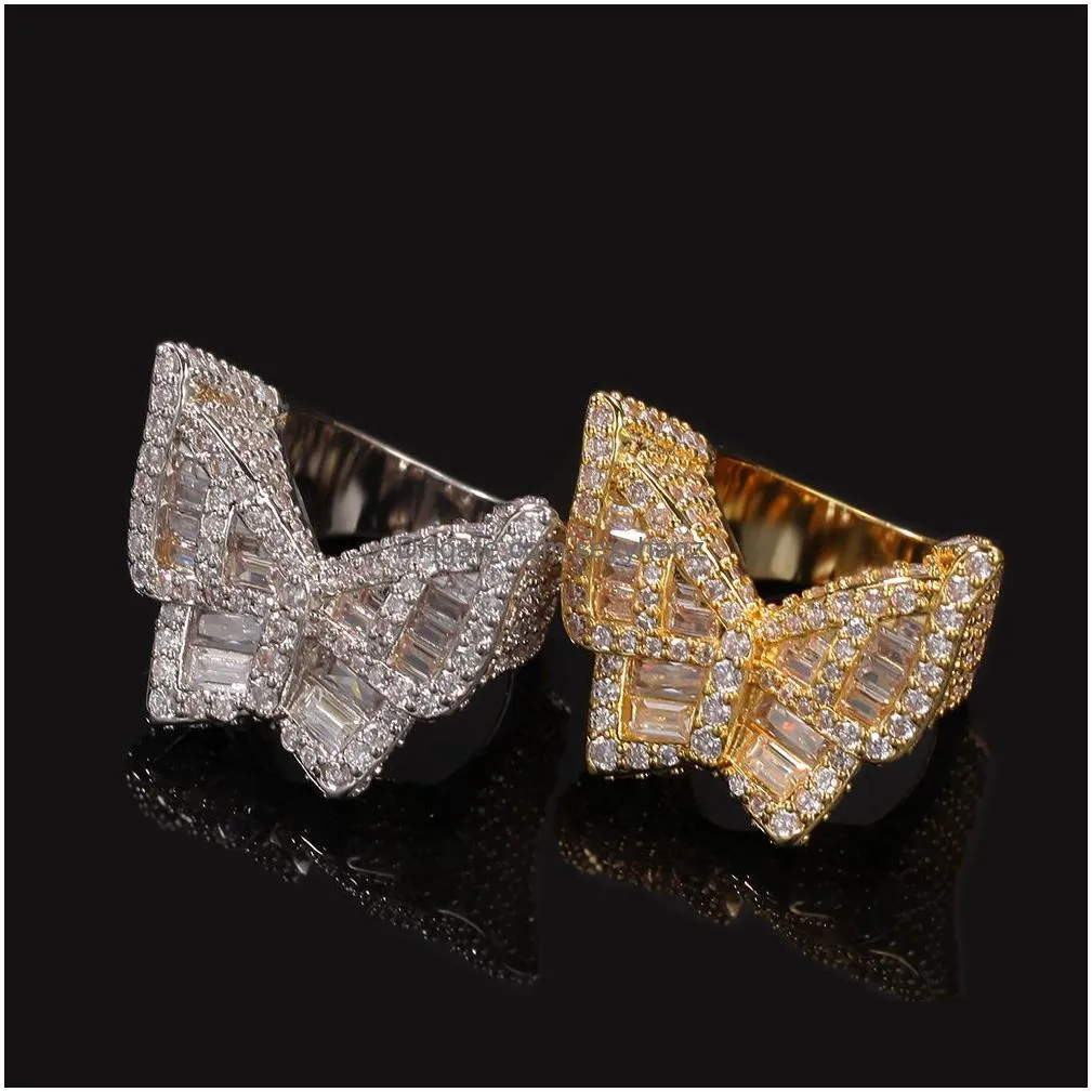 butterfly cz diamond rings micro paved full bling iced out cubic zircon fashion mens hiphop jewelry gift