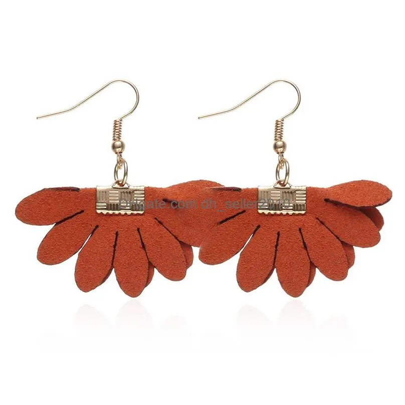 3.5x3cm fashion flower leather earrings for women candy color cute fan shaped dangle earrings girls party wedding jewelry christmas