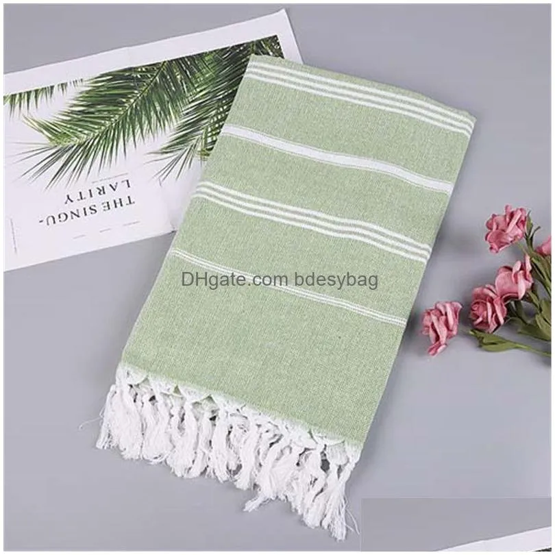 striped cotton turkish sports bath towel travel gym camping bath sauna beach towel with tassels absorbent easy care towels