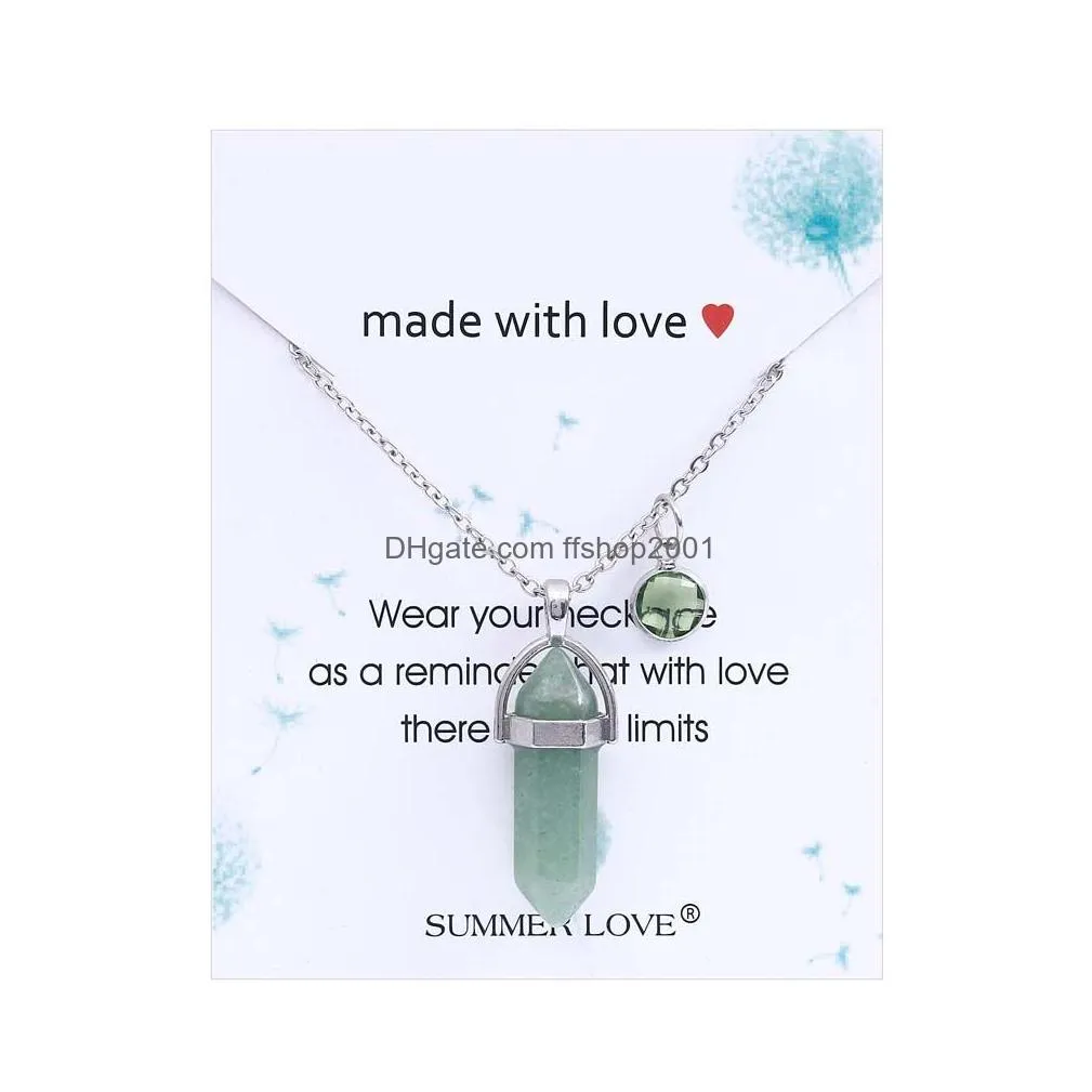  bullet natural stone glass pendant stainless steel chain necklace for women multicolor birthstone adjustable necklace with gift