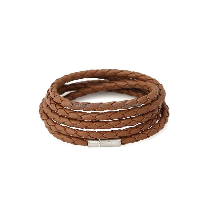 creative pu leather bracelets for women and men multilayer woven bracelet couple wrap bracelet jewelry gift