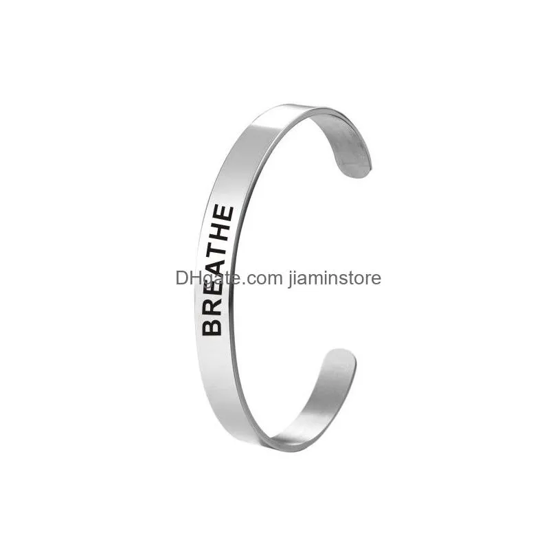 carpe diem cuff bracelets bangles for women men boho jewelry stainless steel engraved positive quotes open bangles personalised