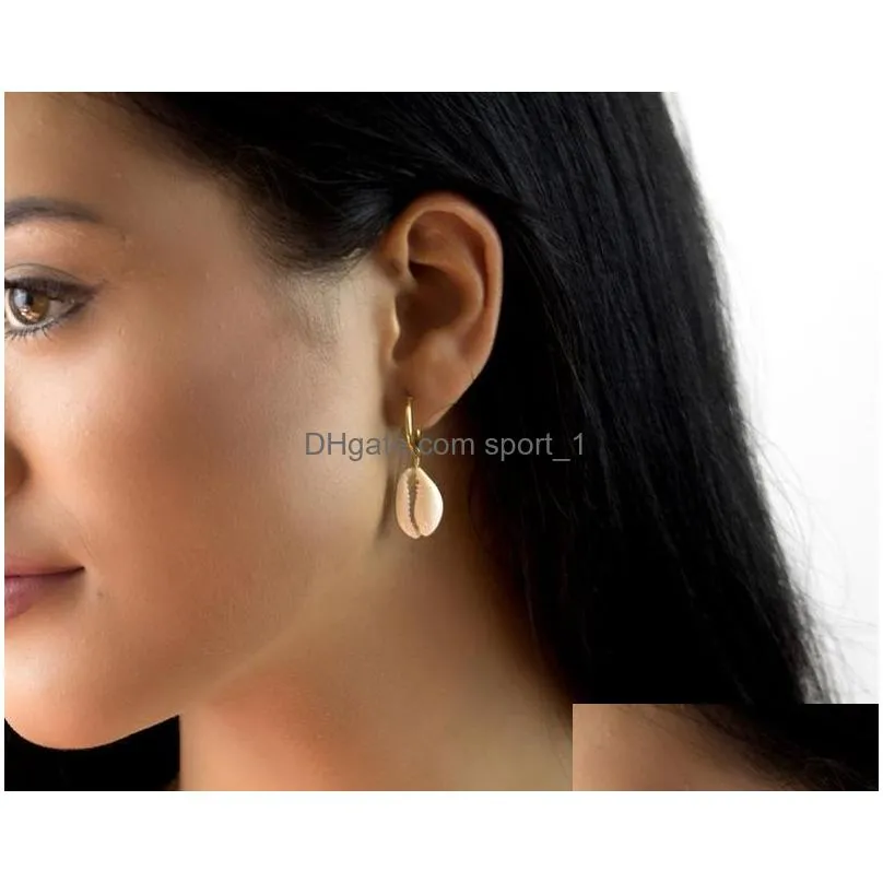  selling geometric shell dangle earring for women gold plating copper hoop earring fashion jewelry 2019