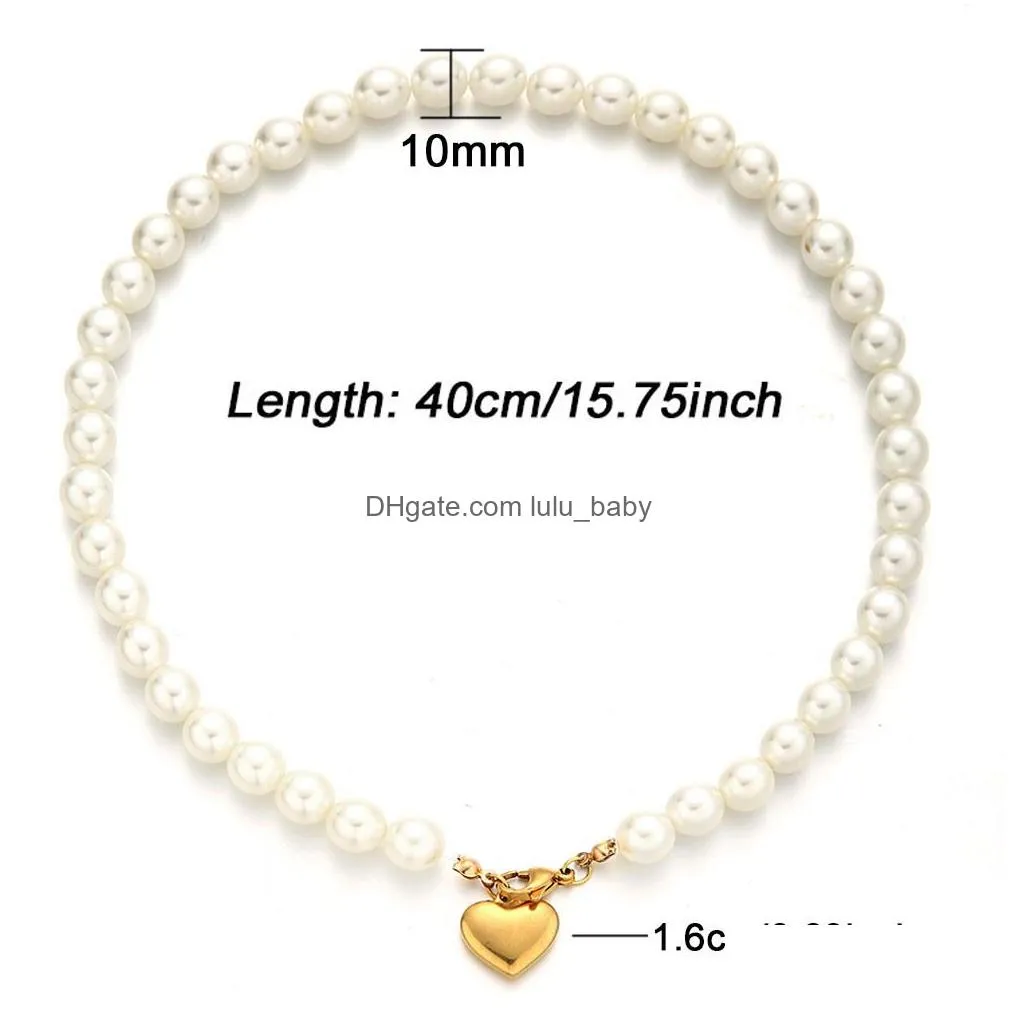 2021 fashion pearl bead pendant necklaces for women girls stainless steel gold silver heart necklace bride bridesmaids engagement party jewelry