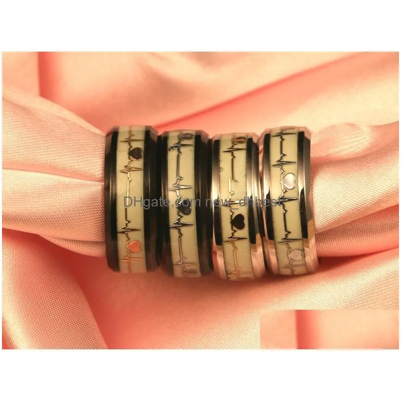 new arrival luminous titanium steel heartbeat wedding rings for women men ecg couple rings fashion jewelry gift 2019