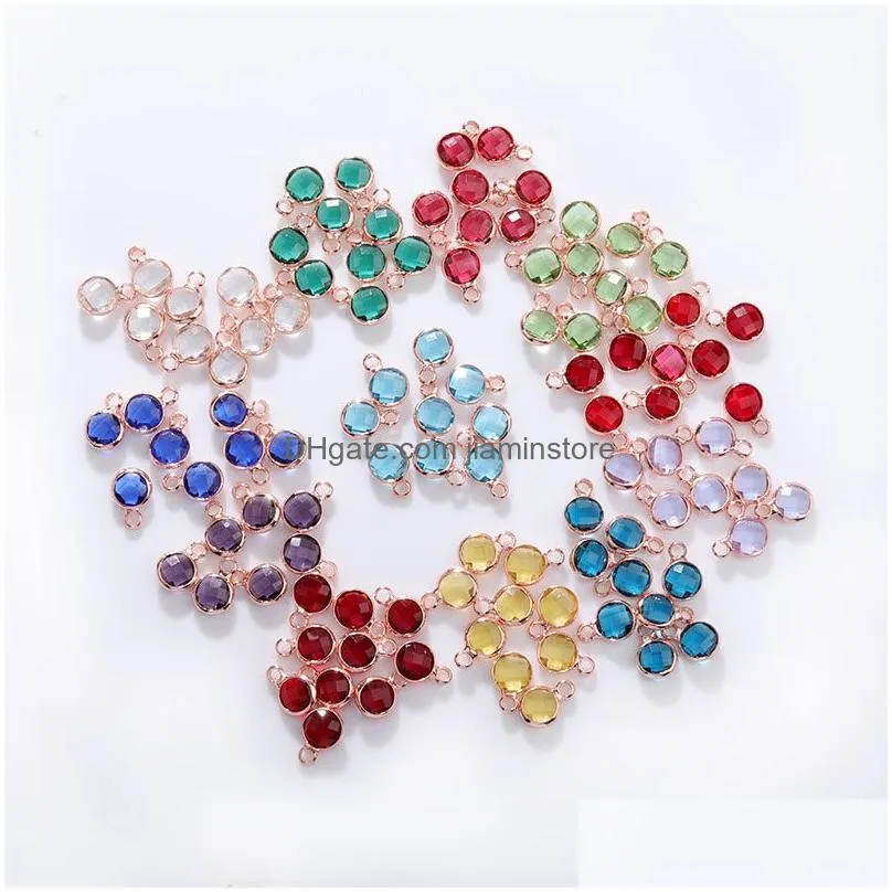 wholesale fashion 6mm birthstone crystal glass pendant charms for bracelet bangle necklace rose gold cute 12 colorful mix style diy jewelry