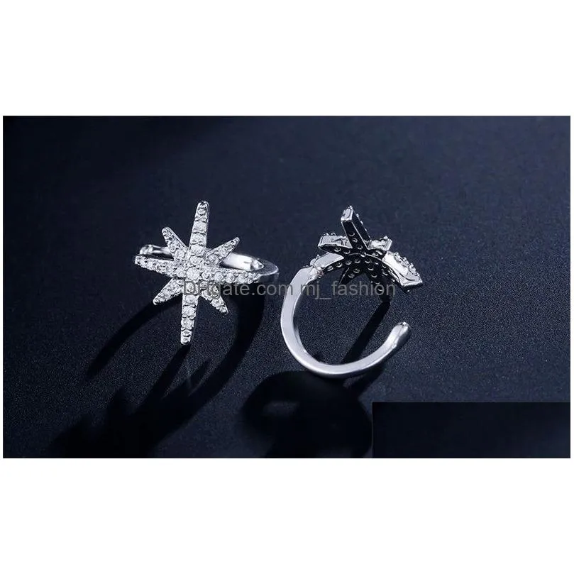 trendy sparkling zircon star clip earrings without piercing ear bone cuff clip on earrings for women bridal wedding party jewelry