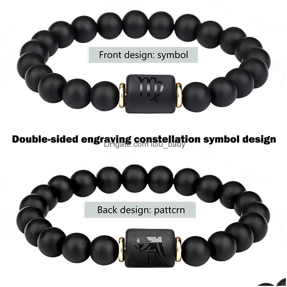 black stone beads 12 constellation strands couple bracelet men bracelets for women pulseras moda masculina hombre man mens jewellery