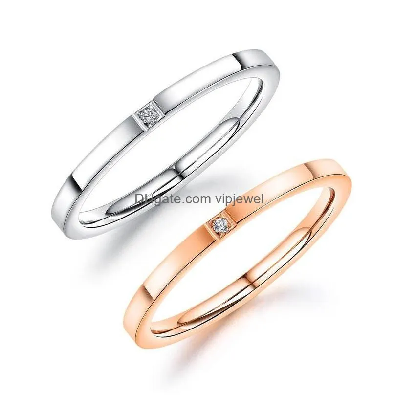  stainless steel square zircon ring for women 2mm silver rose gold slim stackable eternity engagement wedding ring fashion design