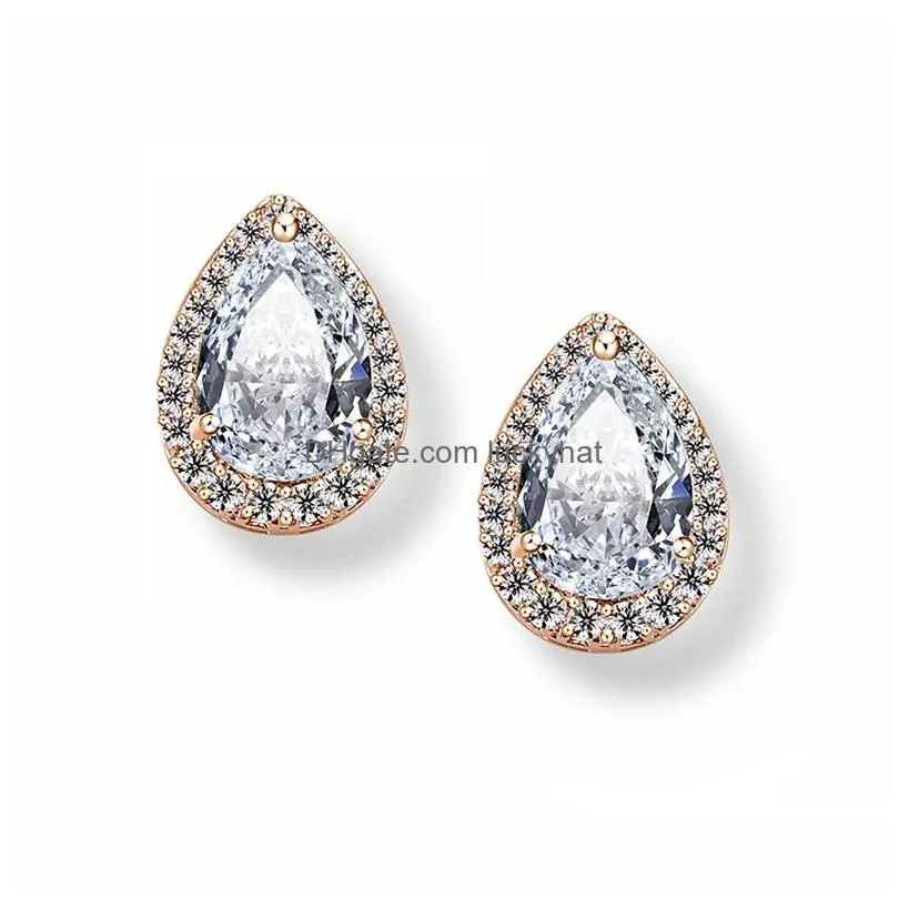 high quality cubic zirconia teardrop stud earring for women elegant 5 color silver plating brides bridesmaids wedding jewelry