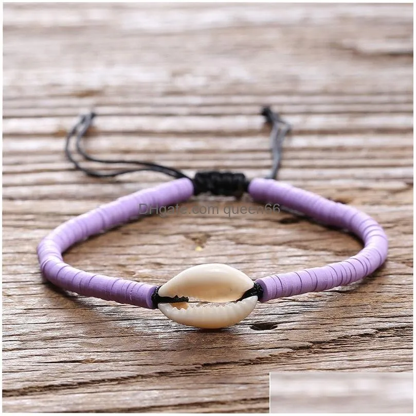 2019 new bohemian natural shell bracelet for girl colorful resin beads wild handmade woven rope charm bangle bracelet jewelry gift