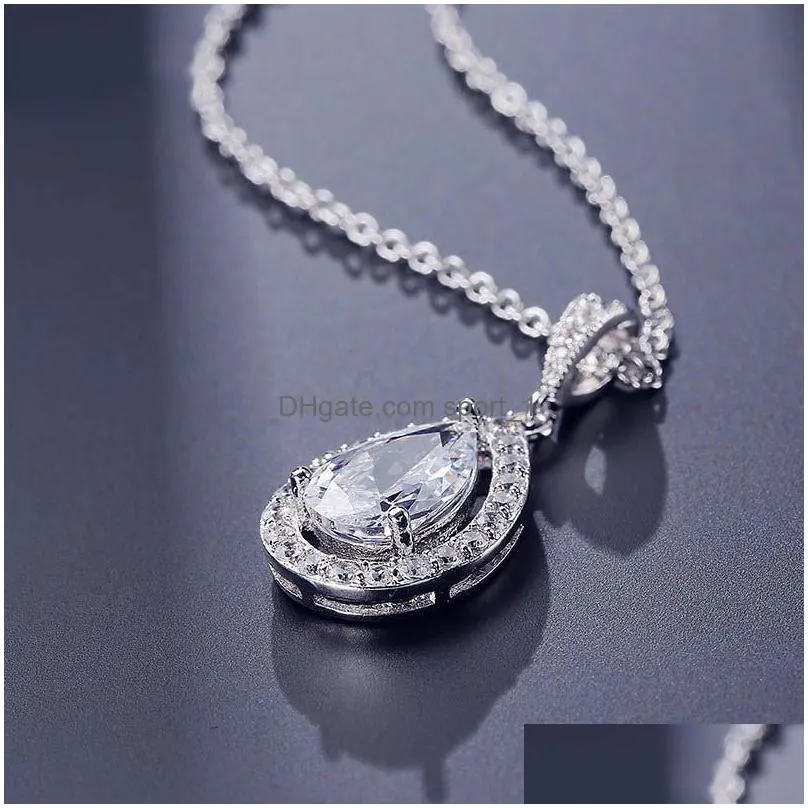 2021 est arrival silver rose gold plated pendant necklace teardrop cut cubic zirconia jewelry for women crystal cz fashion wedding