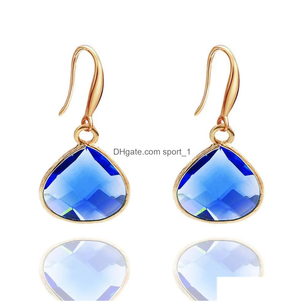  glass crystal teardrop pendant dangle earring for women unique design geometric plating copper hook earring fashion jewelry gift