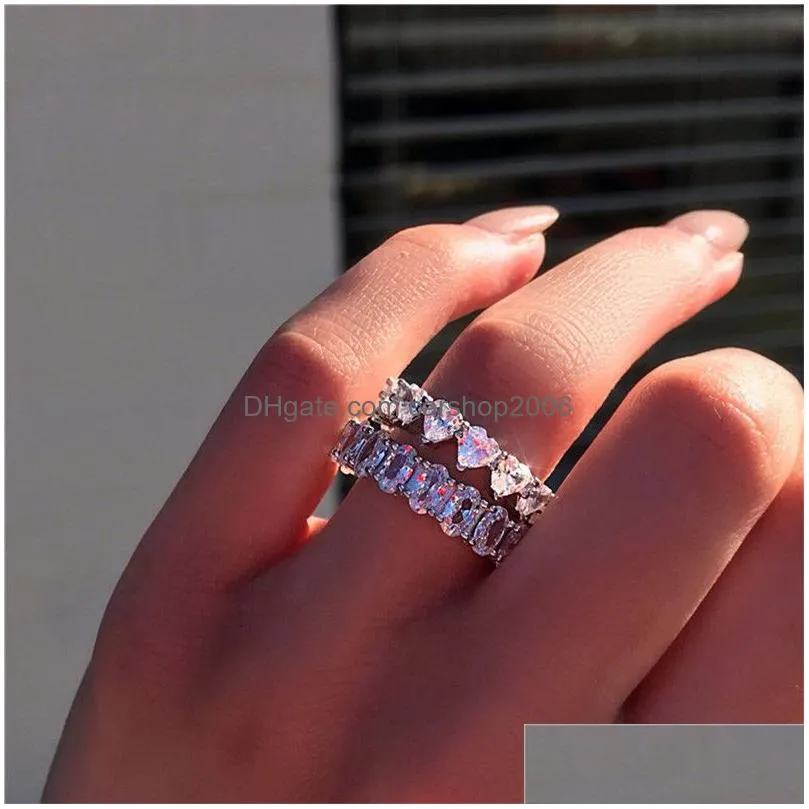vintage fashion jewelry princess cz wedding diamond eternity women iced out engagement ring gift