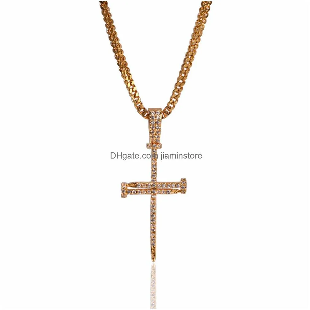 hip hop gold silver iced out cross pendant necklace for mens jewelry with stainless steel  cuban link or twist chain necklaces