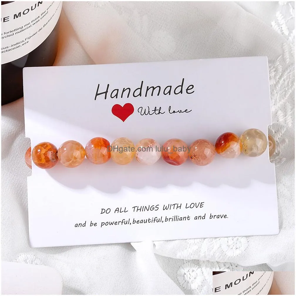 1pc 10mm agate natural stone strands bracelet on hand fashion frosted glass beaded bangle bracelet for women with wish card jewelry