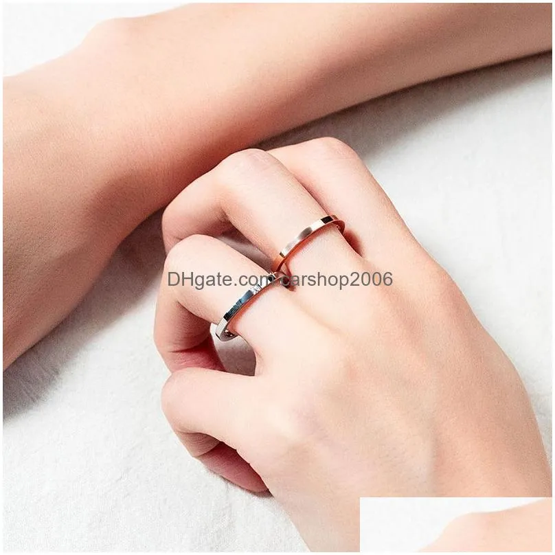  est fashion 2mm stainless steel band rings for women men pickable 49 size with single drill shiny sliver gold color couple ring trendy jewelry wedding