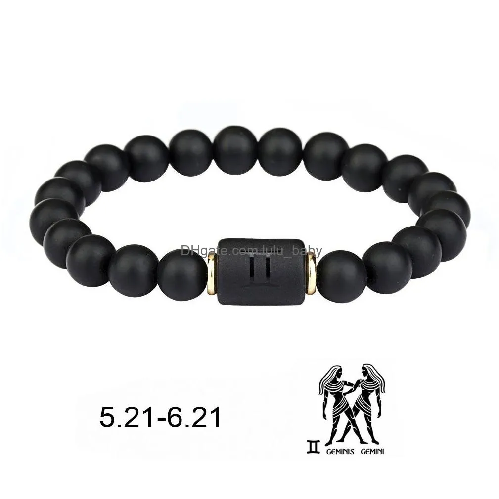 black stone beads 12 constellation strands couple bracelet men bracelets for women pulseras moda masculina hombre man mens jewellery