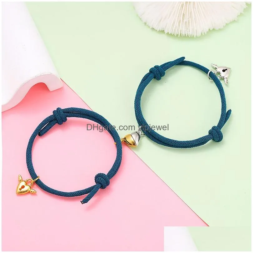 cute heart charms connection couple bracelets handmade adjustable link lover relationship bracelet magnetic jewelry set wholesale valentines day