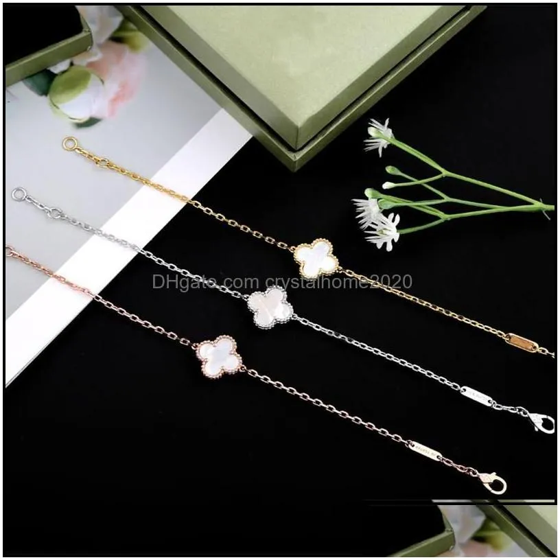 link chain luxury natural gemstone single flower four leaf clover bracelet fashion woman designer jewelry stainless steel 18k gold