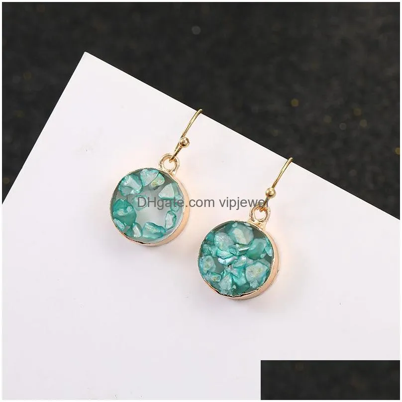  est colorful resin druzy natural stone round dangle earring for women girls shell paper sequins hook earring fashion jewelry gift