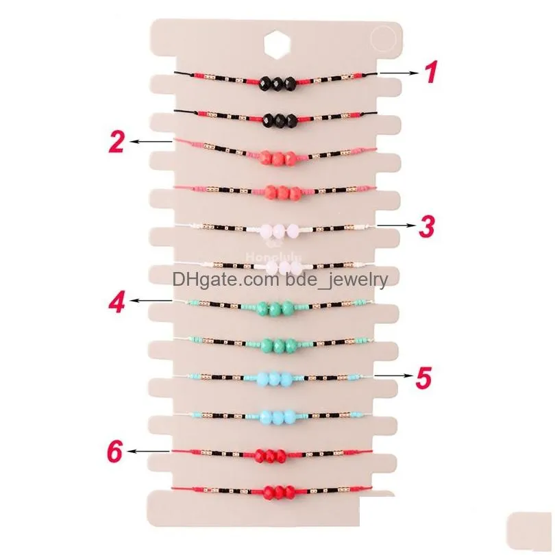 12pcs/set natural stone beads charms bracelets for women 12 color adjustable handmade woven rope chain jewelry children birthday gift