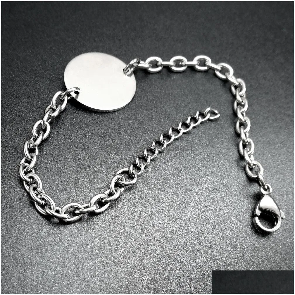 korean fashion titanium steel round heart oval charms bracelet for women men personality bangle bracelets own engraved couple jewelry