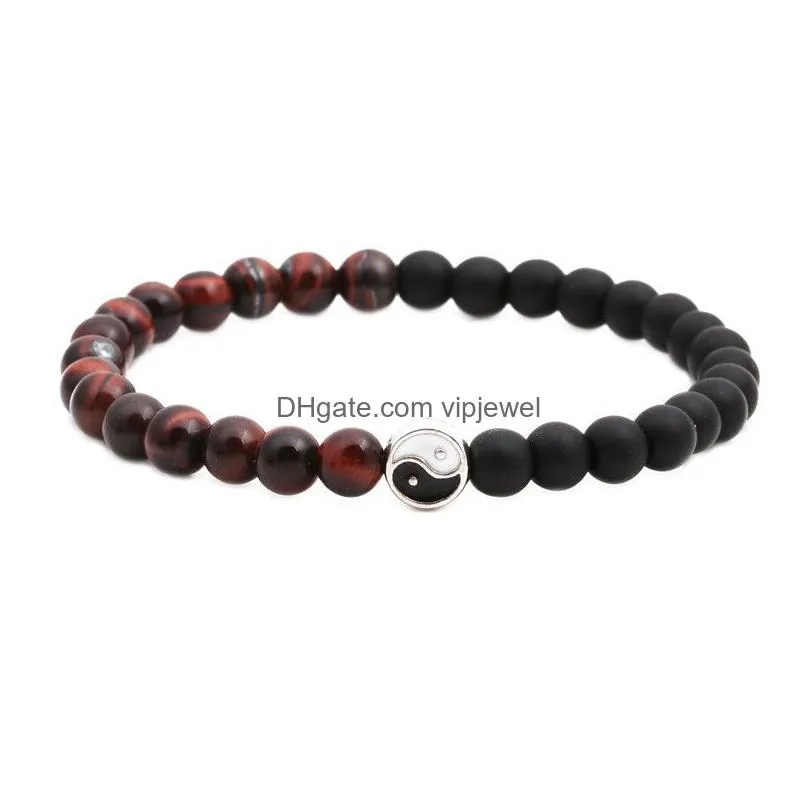 handmade beads bracelet natural stone tigerseye string bracelet tai ji charm bracelets for women and men