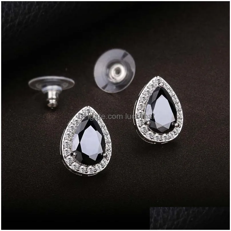 high quality cubic zirconia teardrop stud earring for women elegant 5 color silver plating brides bridesmaids wedding jewelry