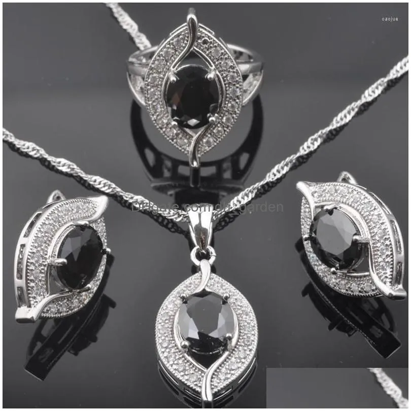 necklace earrings set black cubic zirconia silver color for women costume earrings/necklace/bracelet/ring qs0231