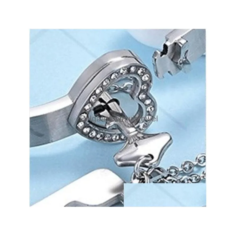 fashion love lock jewelry sets creative stainless steel key pendant necklace lock heart bracelet charm couple jewelry