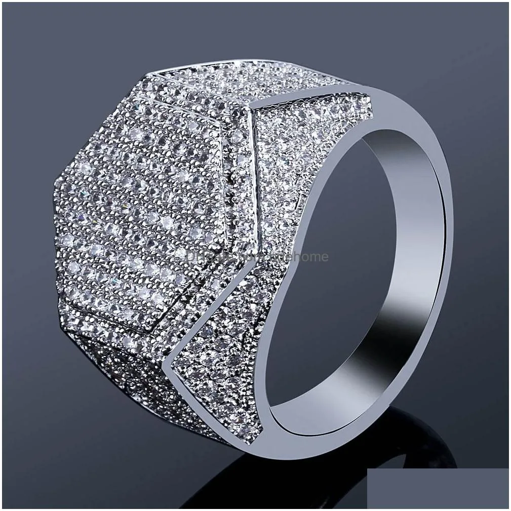 hip hop cube diamond copper gold silver color plated iced out micro pave cubic zircon ring for mens women jewelry rings