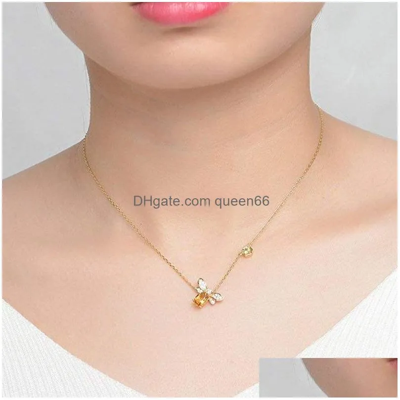 high quality copper inlay zircon bee pendant necklace bracelet earrings ring set for women trendy gold chain cz crystal jewelry set