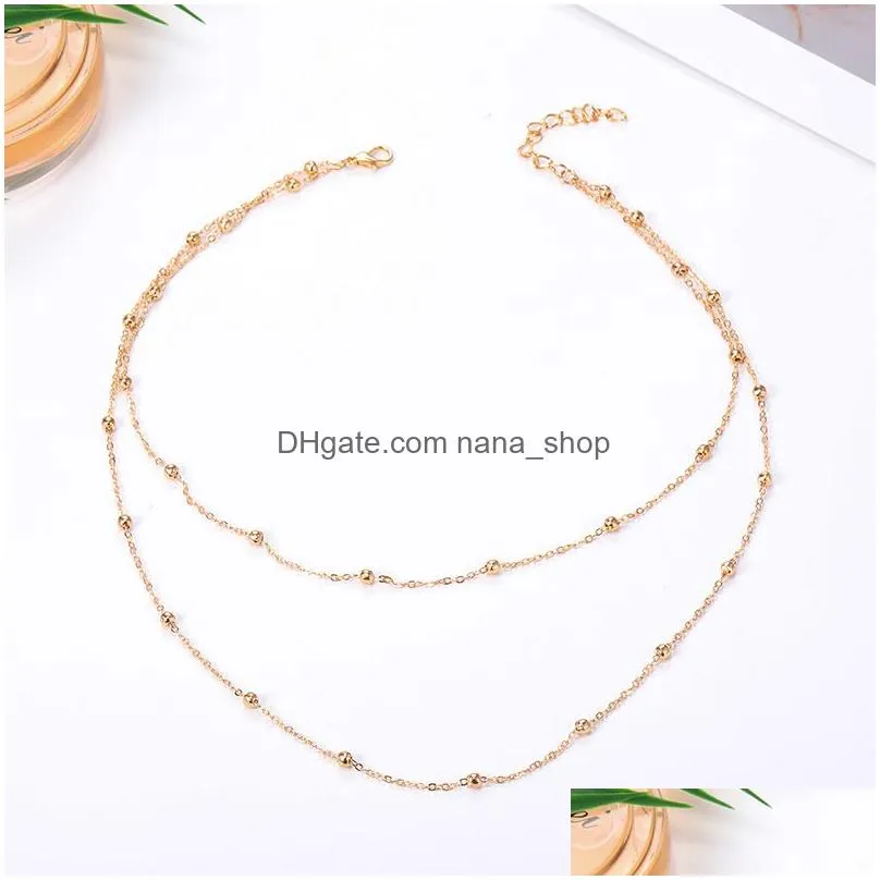 2019 new multilayer choker necklace for women layers smiple gold silve small beads charm pendants chain fashion jewelry gift