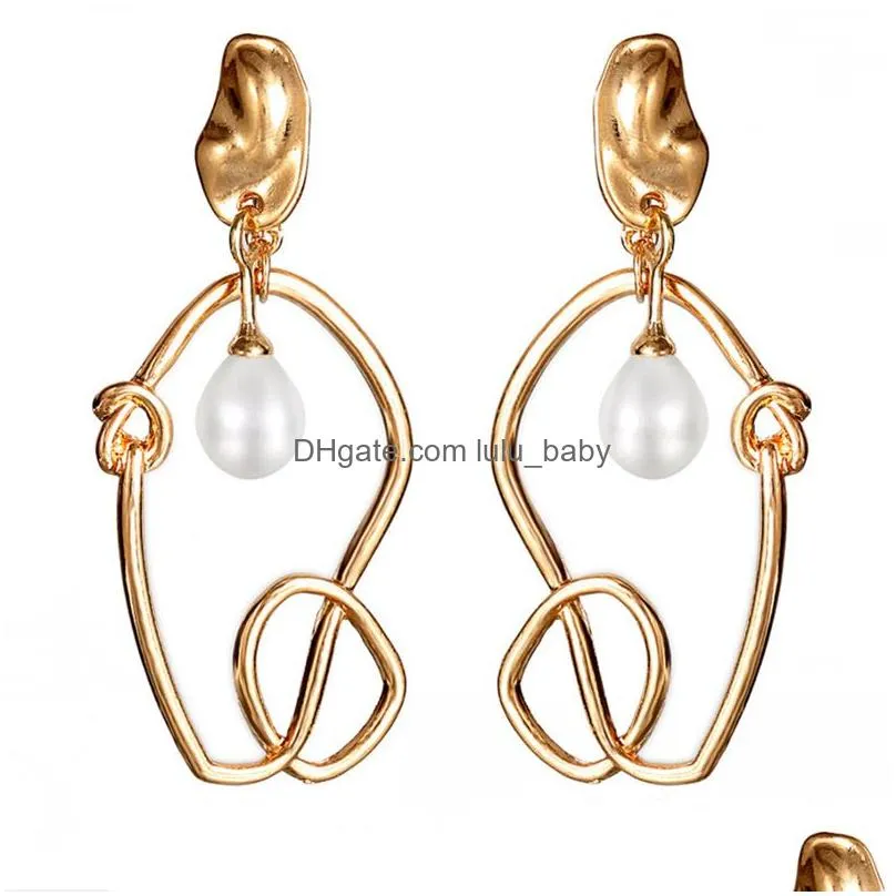 korean trend irregular pearl alloy hoop earrings for women gold color aretes de mujer modernos kawaii jewelry good design gift