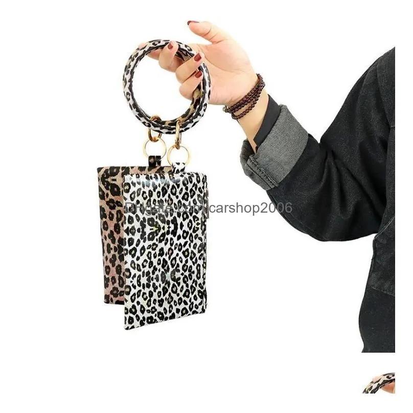 pu keychain bracelet wallet woman handbag sundries leather tassel pendant leopard sunflower print ladies bag gif