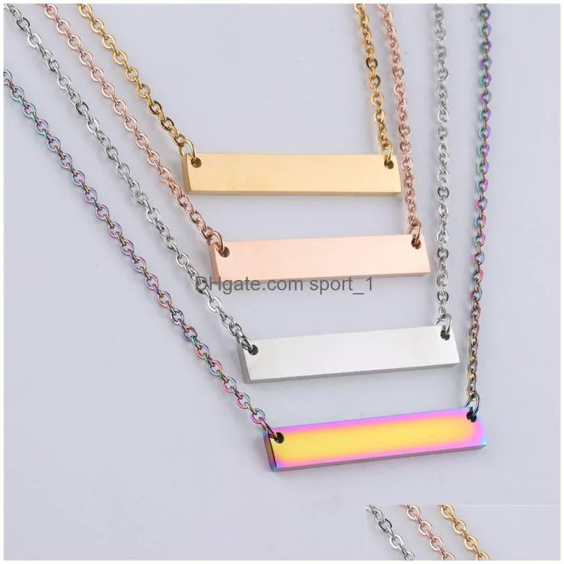  blank bar pendant necklace for women men stainless steel necklace gold rose gold silver blank bar charm pendant jewelry for buyer own engraving
