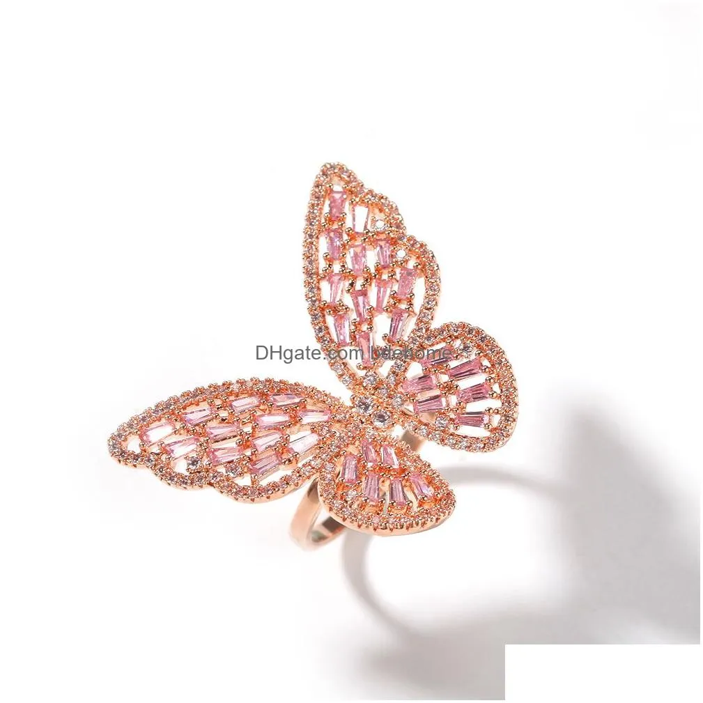 hip hop butterfly resizable ring for men women rings fashion bling cz paved jewelry