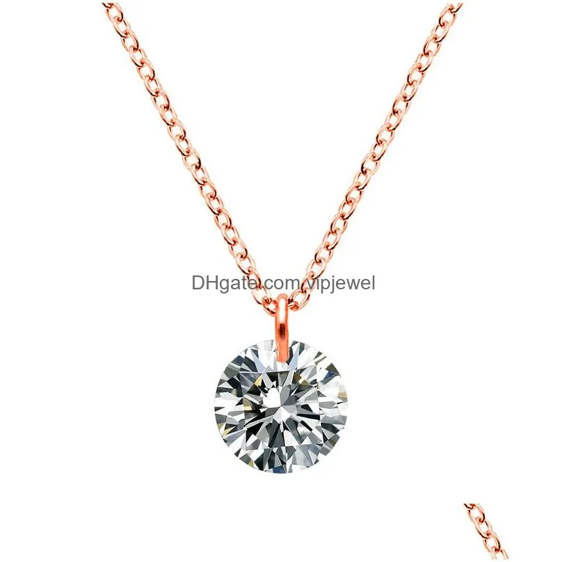  round cz pendant necklace cubic zirconia stainless steel 18k gold plated chain necklace round crystal wedding anniversary jewelr