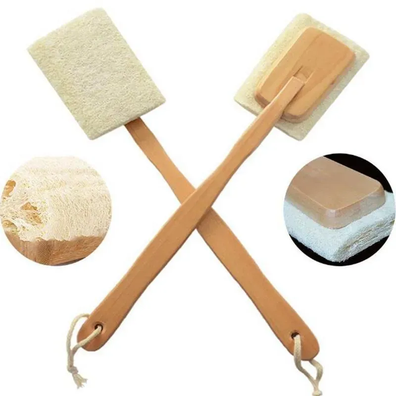 Natural Loofah Brush Exfoliating Dead Skin Body Scrubber Loofah Brush with Long Detachable Wooden Handle Back Brush