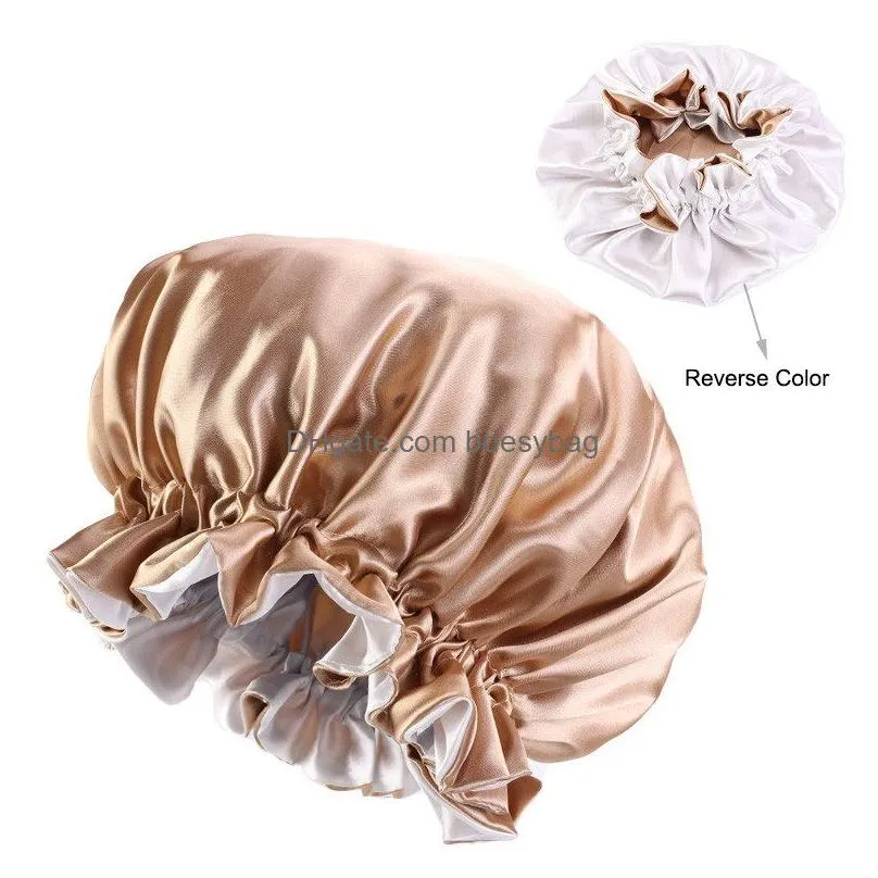 satin lace nightcap double side wear women head cover sleep cap sleeping curl hair protection maintain moisture night hat