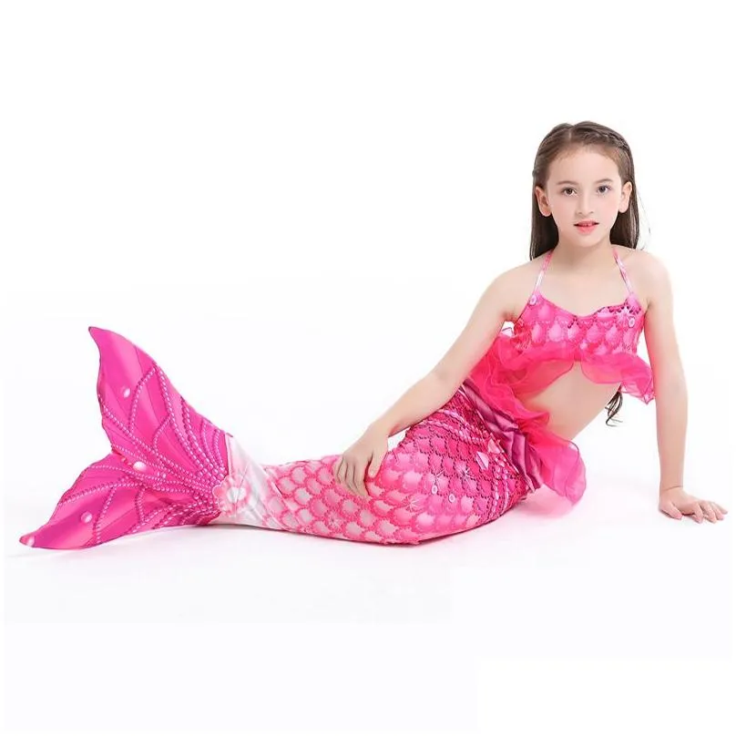 girls cosplay swimsuit 3pcs mermaid tail swimwear kids mermaid swim pool cosplay bathing suit girls mermaid princess party cosplay177d