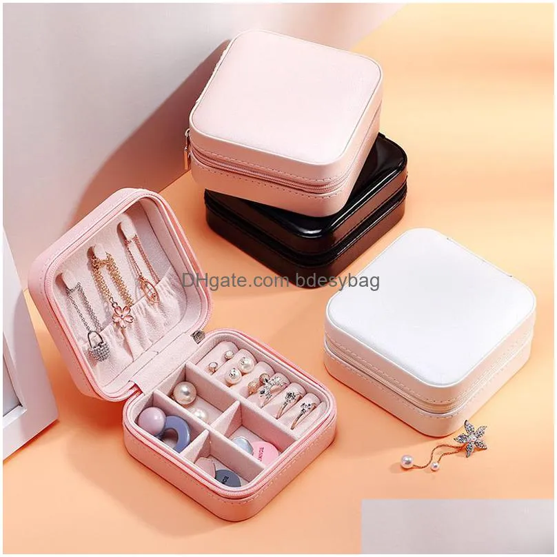travel jewelry boxes organizer pu leather portable women necklace earrings rings jewelry holder box