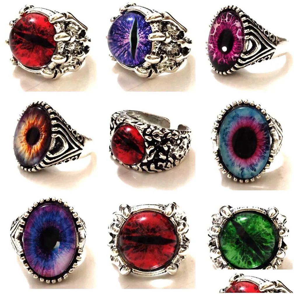 wholesale lots 30pcs punk style exaggeration demon eye rings evil eyes ring nightclub gothic biker party jewelry male fashion metal alloy wonderful