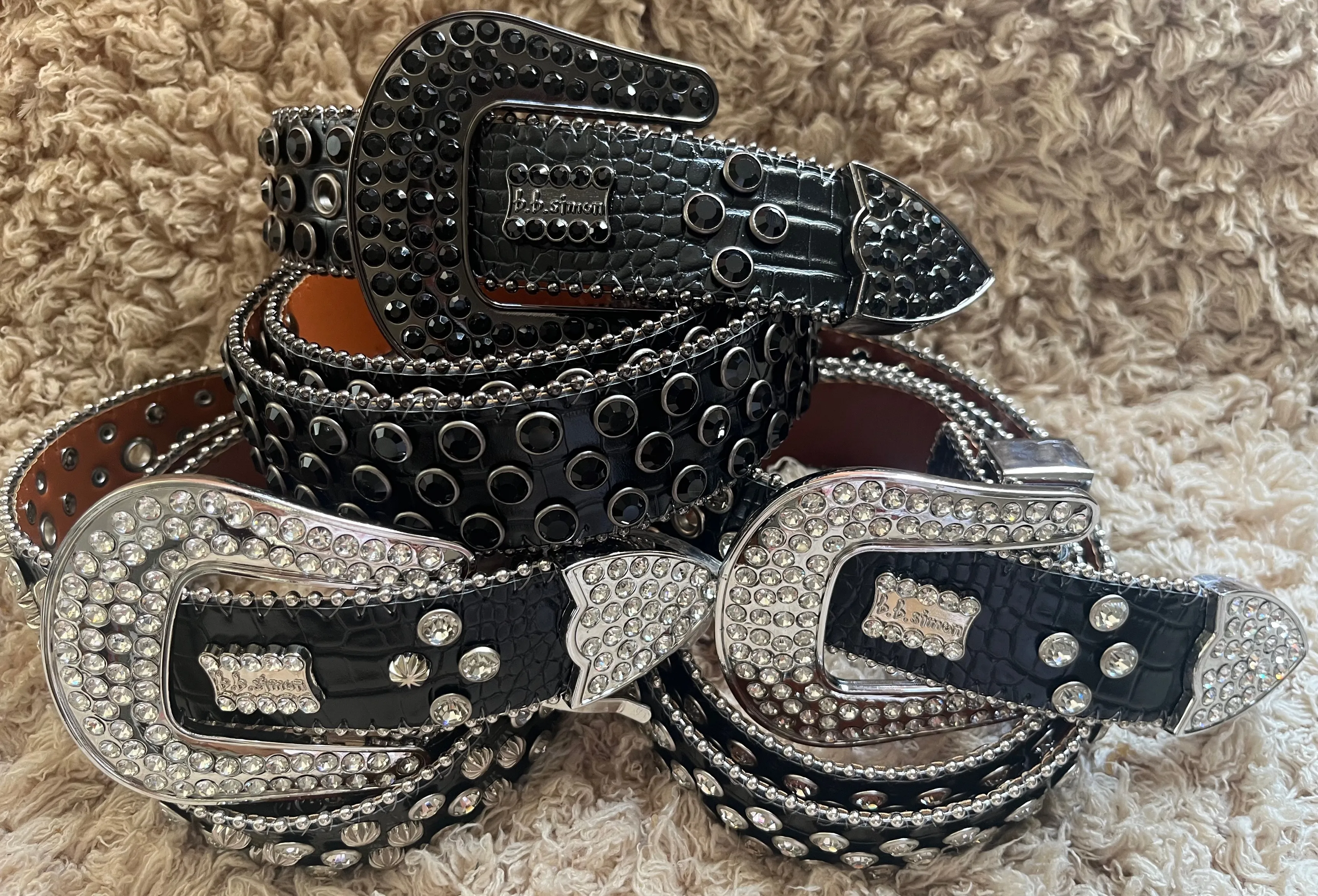 Leather Black belt. With Fake Diamonds Size M/L Diana Diamante Encrusted Patent Black Leather Belt | POSTER GIRL main image 2