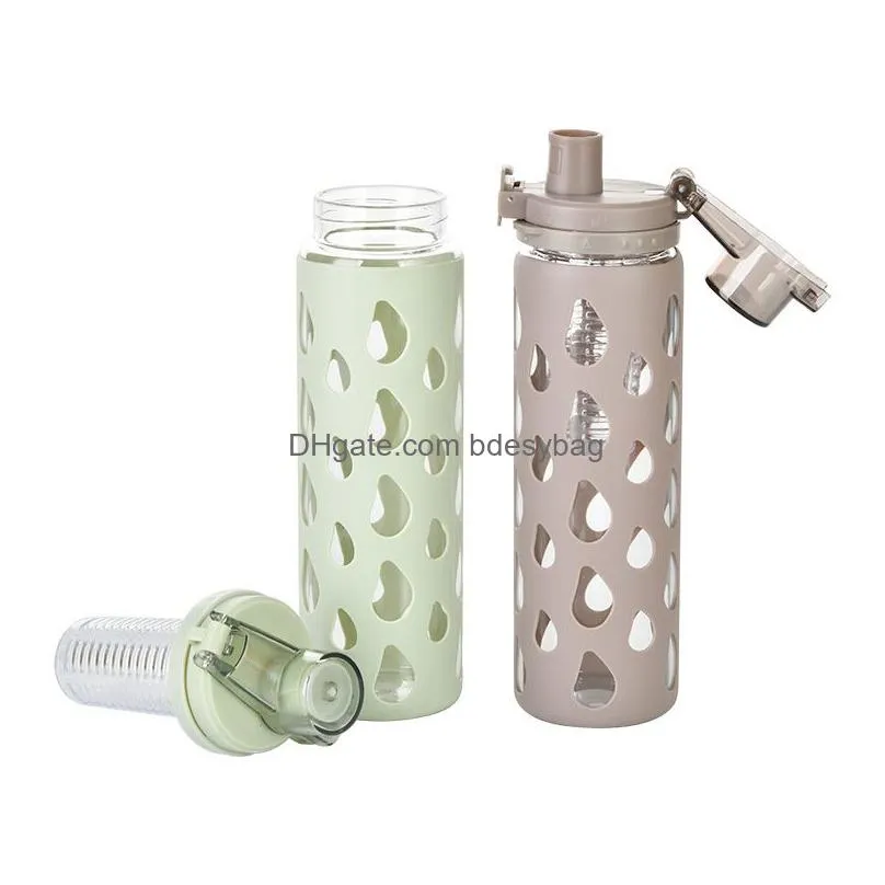 21oz silicone insulated straight glass bottle sport yoga travel water drinkware with anti slip silicone sleeves