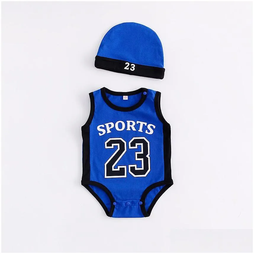 baby infant boy designer clothes romper boy girl basketball 23 print short sleeve romper with hat baby climbing 100% cotton romper