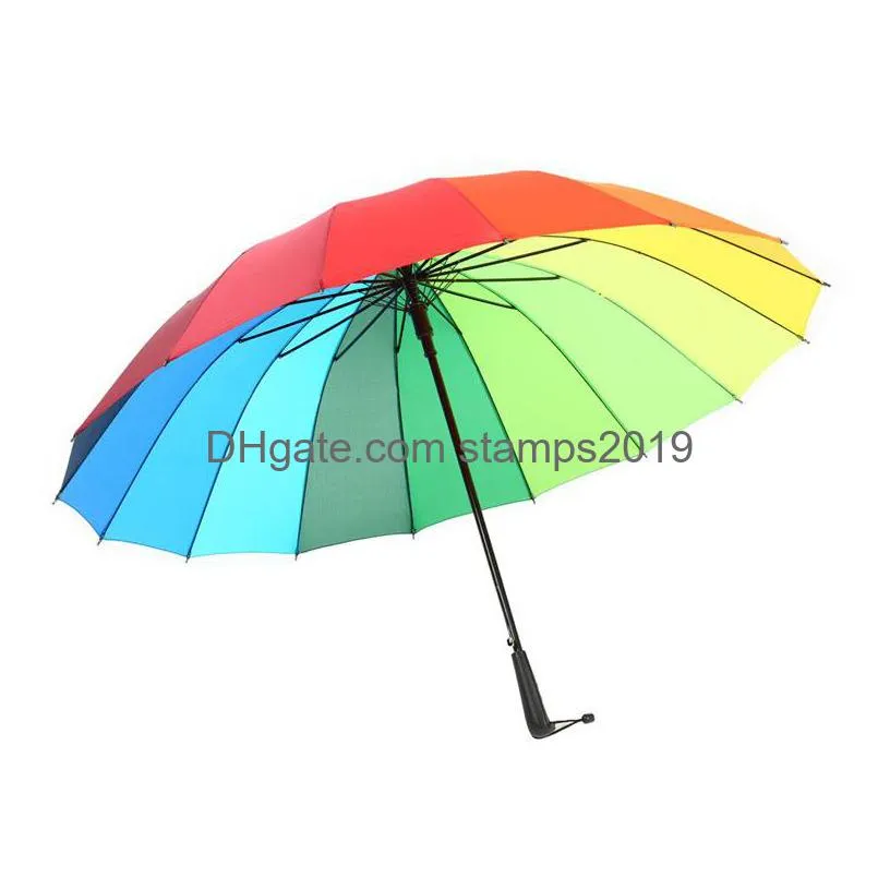 rainbow umbrellas 16k windproof rainbow big umbrella rain women men sun walking longhandle straight golf umbrellas automaticopen